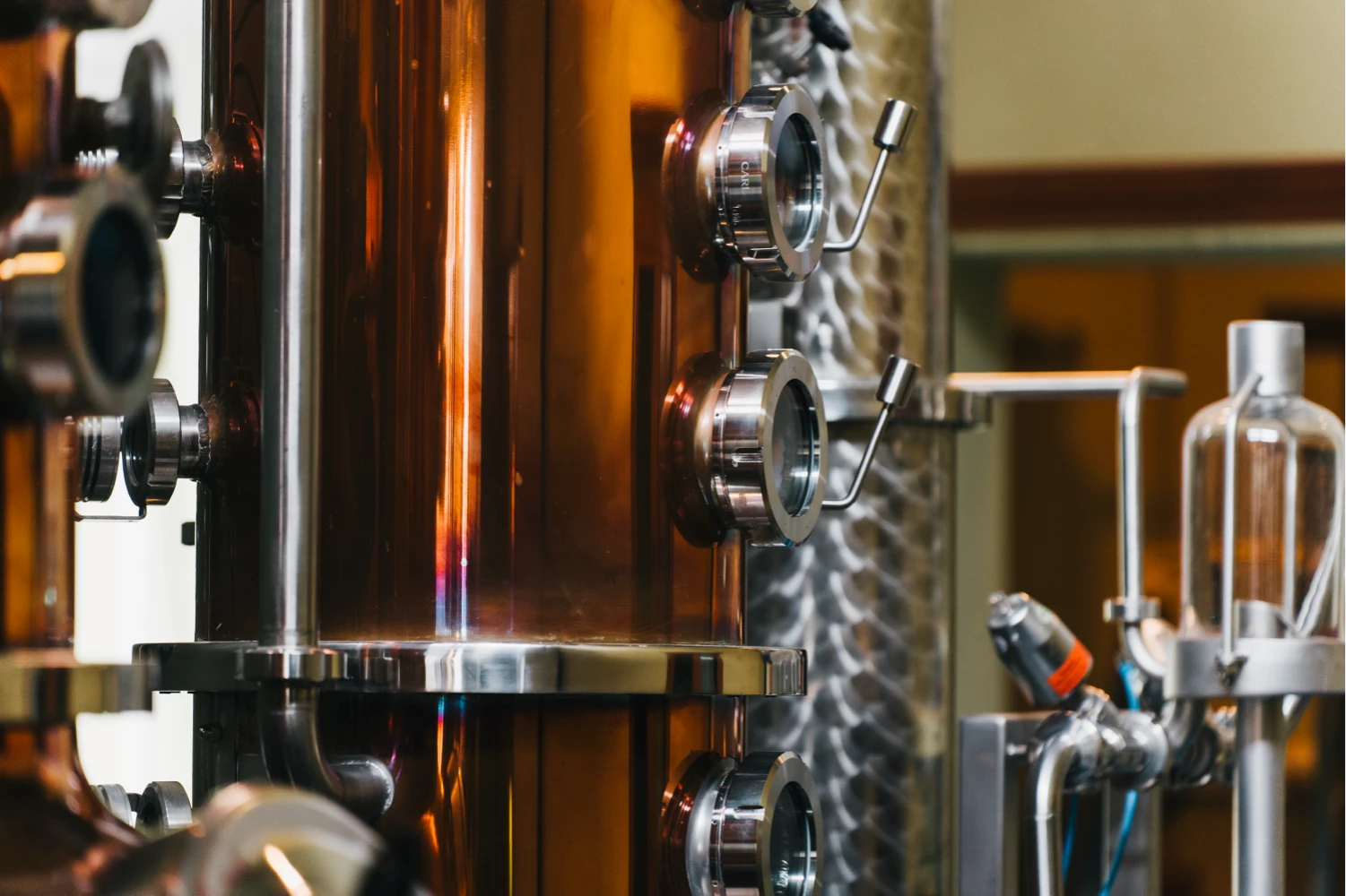 Close-up of a copper pot still used for rum distillation