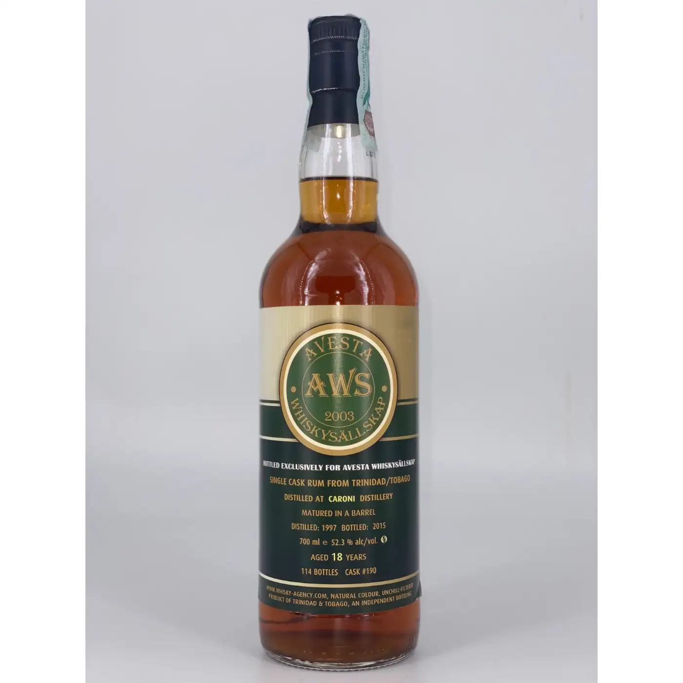 Bottle of The Whisky Agency Caroni Single Barrel Rum HTR 1997