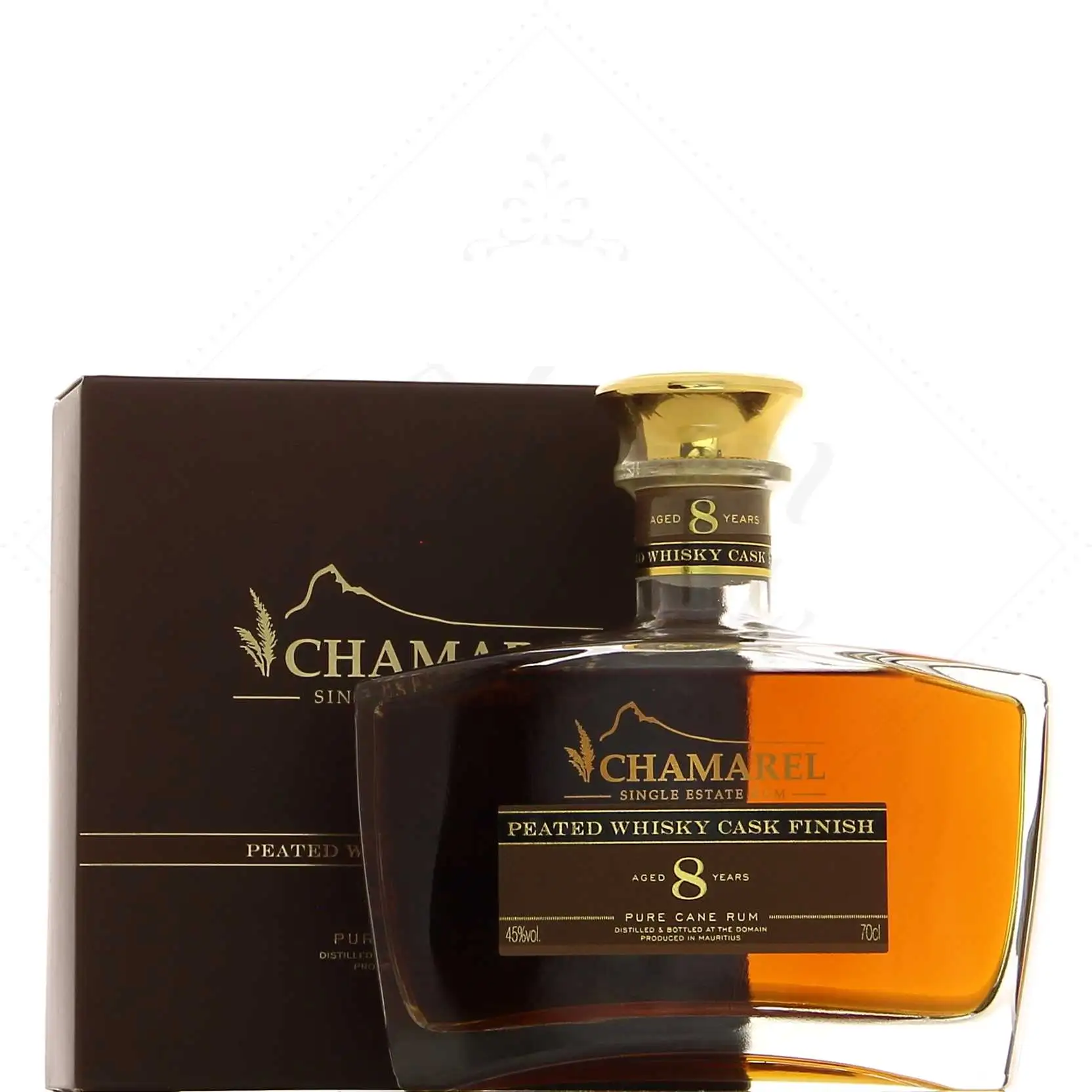 Bottle of Chamarel Peated Whisky Cask Finish