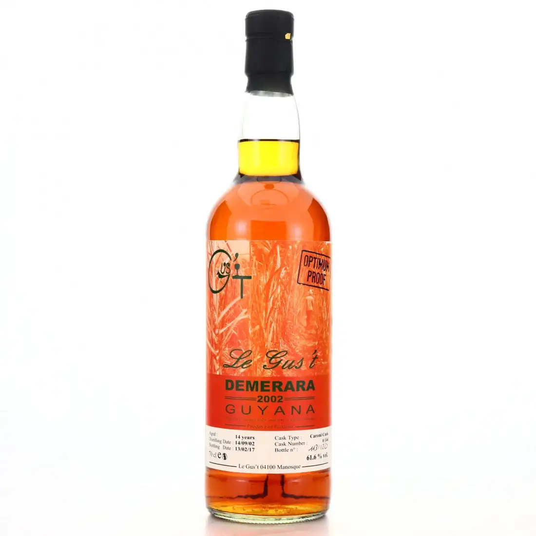 Bottle of Le Gus‘t Diamond Demerara Rum Optimum Proof 2002