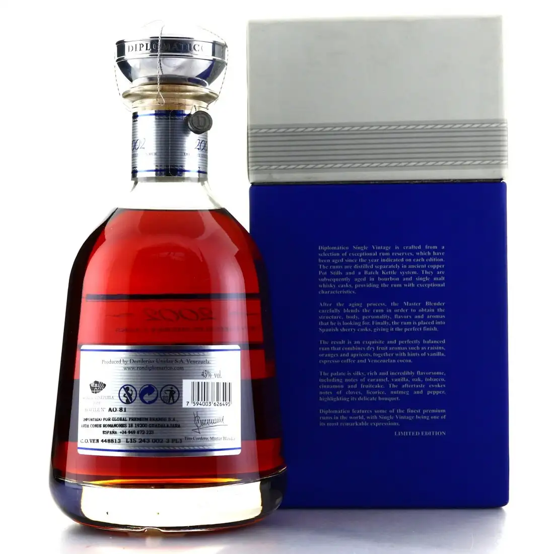 High resolution image of Diplomático Single Vintage 2002