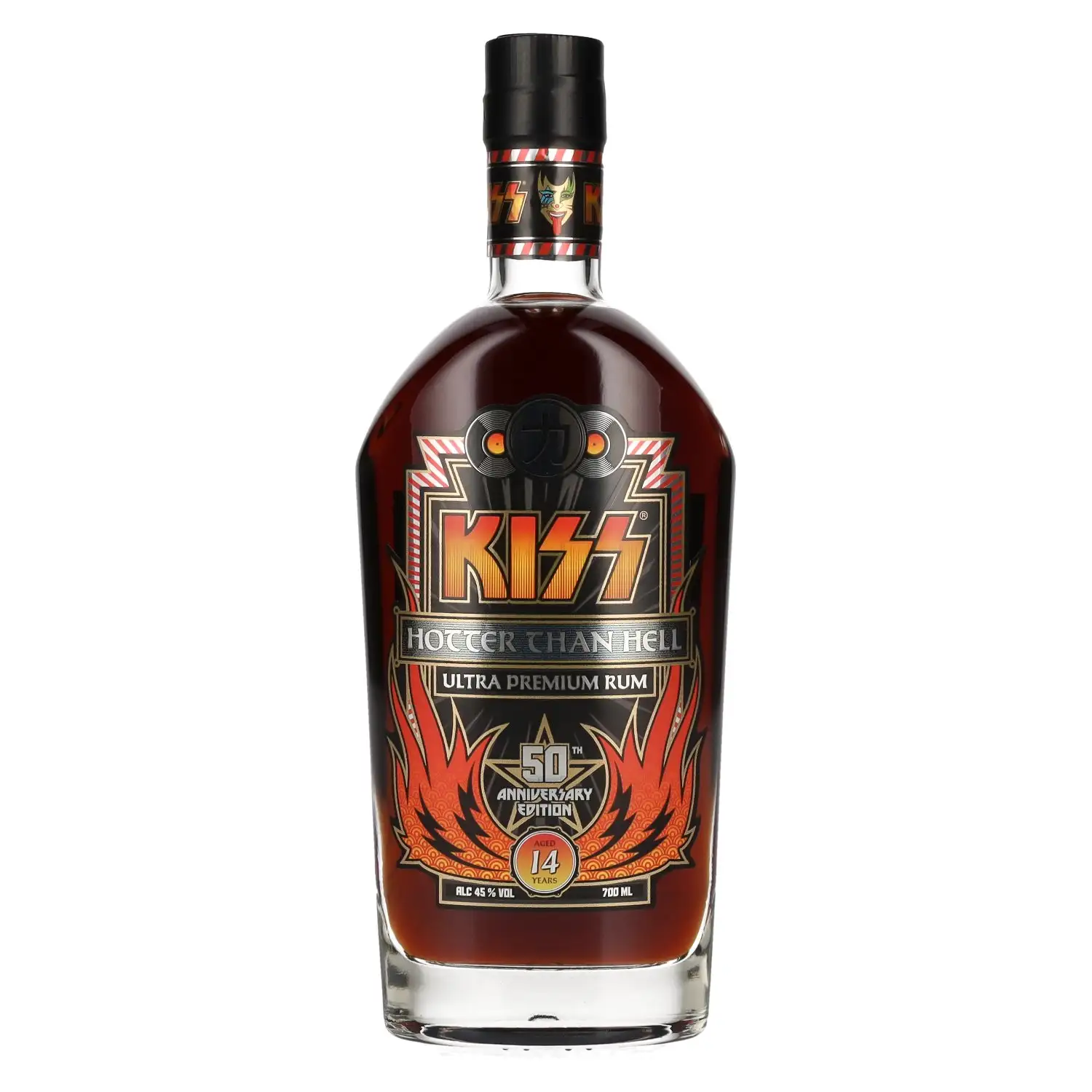 Bottle of Brands For Fans Kiss Kiss 14 Years Old Hotter than Hell Ultra Premium Rum 50th Anniversary Edition