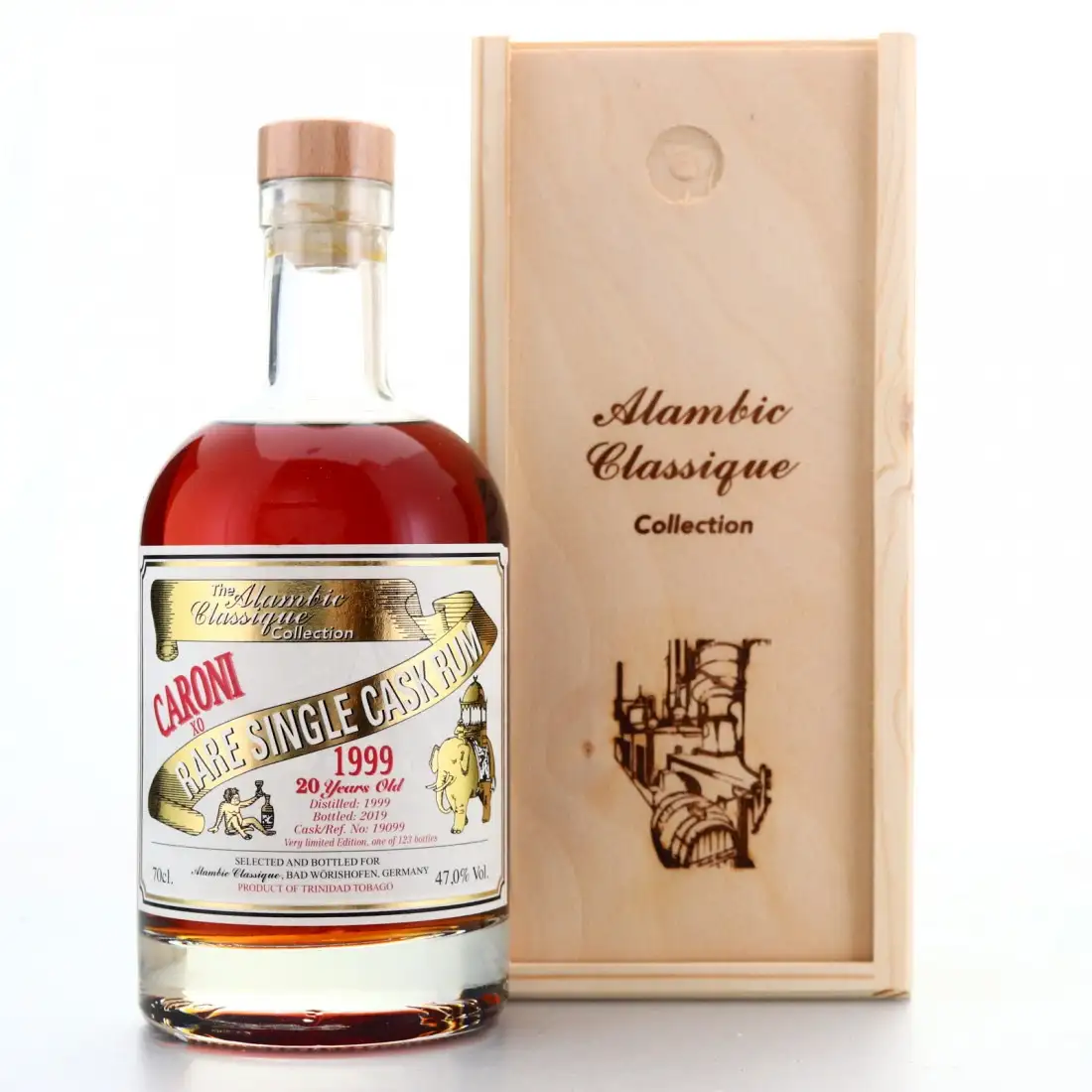 Bottle of Alambic Caroni Rare Single Cask Rum Premium Cask 1999