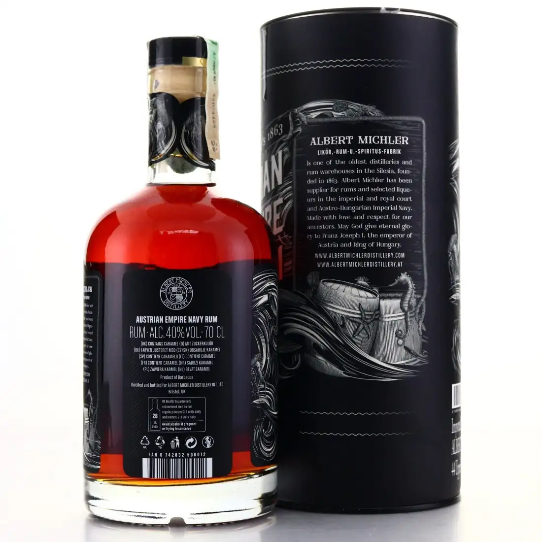 High resolution image of Albert Michler Distillery Austrian Empire Navy Rum Reserva 1863