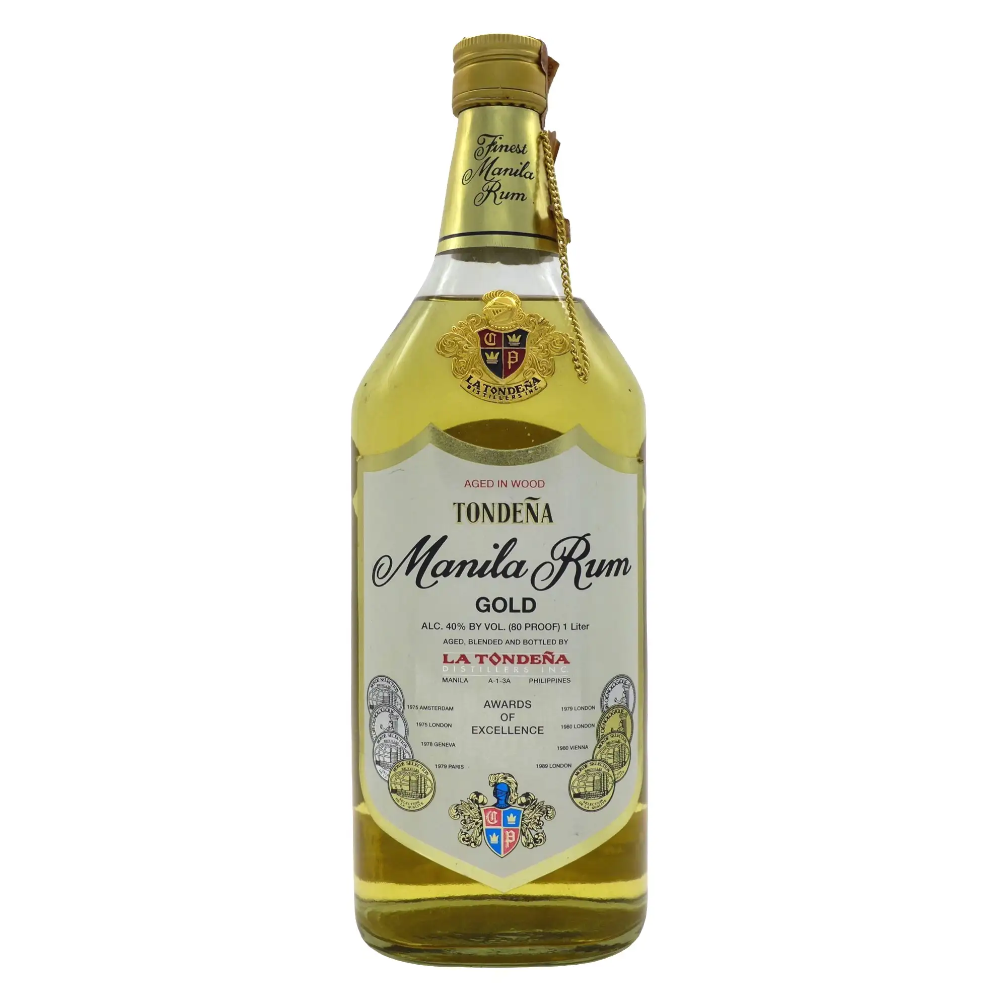 Bottle of La Tondeña Distileria Bago Manila Rum Gold
